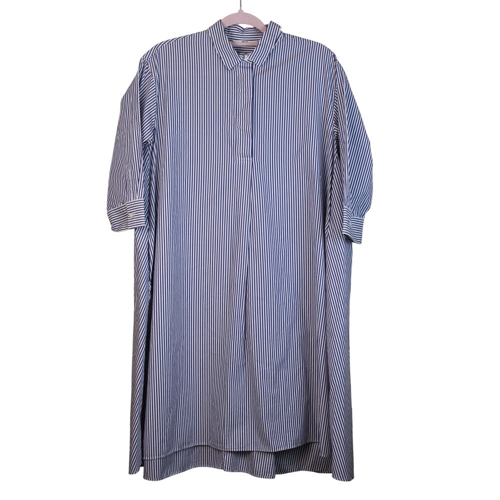Uniqlo Blue & White Stripe Oversized 3/4 Sleeves To Knee Shirt Dress Size M